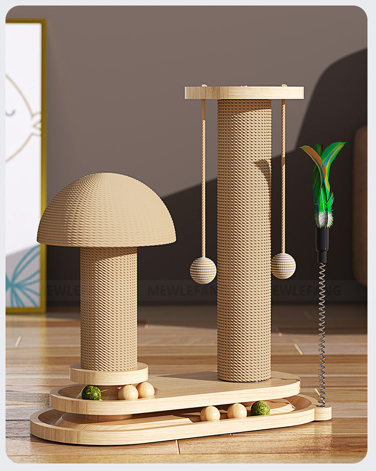 6262 Durable Wooden Cat Scratching Post with Spinning Toy