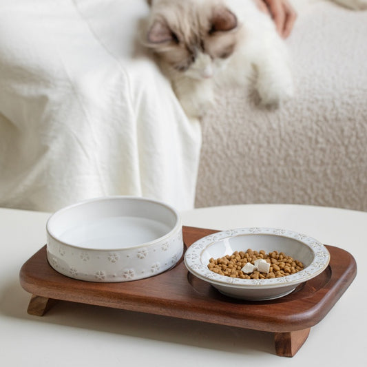 7345 Vintage Snowflake Embossed Ceramic Pet Bowl