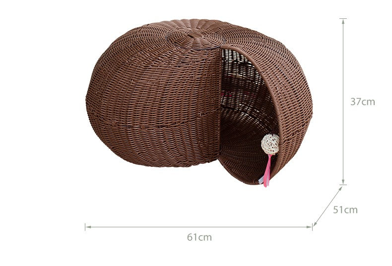 5269 Cozy Snail-Shaped Woven Semi-Enclosed Cat Bed