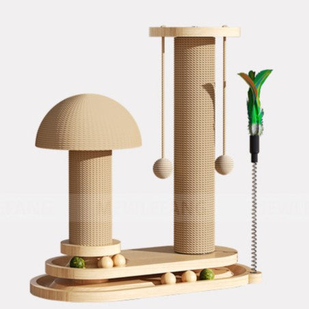 6262 Durable Wooden Cat Scratching Post with Spinning Toy