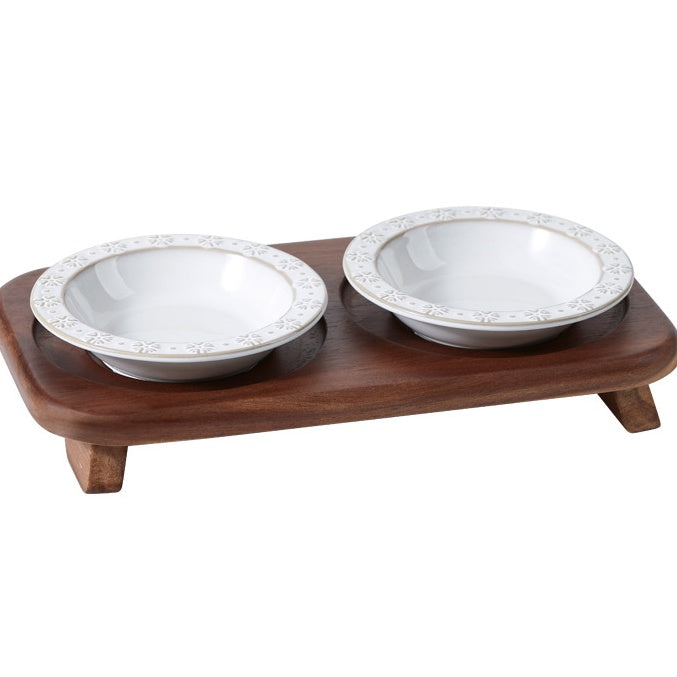 7345 Vintage Snowflake Embossed Ceramic Pet Bowl
