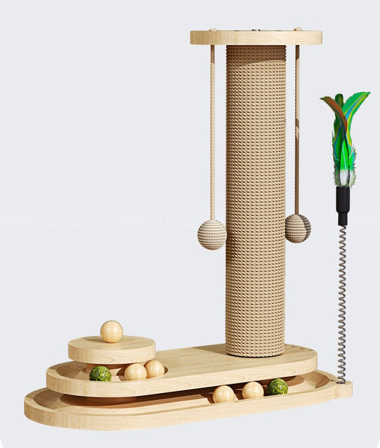 6262 Durable Wooden Cat Scratching Post with Spinning Toy