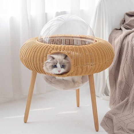 5231 Chic Woven UFO Cat Haven Side Table | Elevate Your Cat's Nap Game!