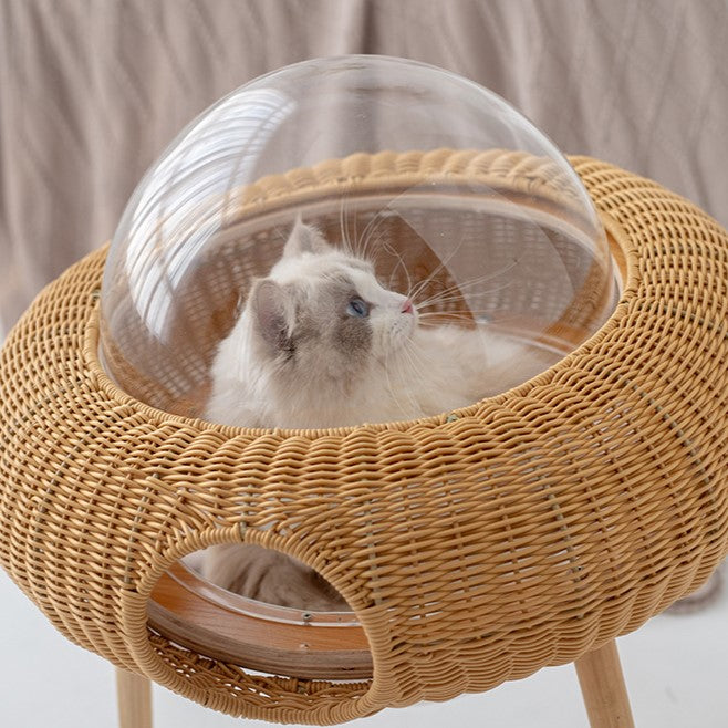 5231 Chic Woven UFO Cat Haven Side Table | Elevate Your Cat's Nap Game!