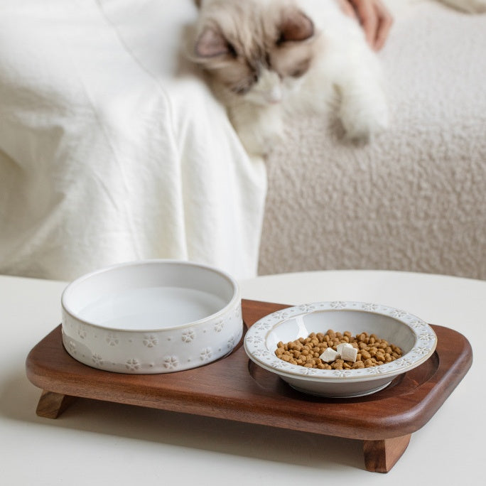 7345 Vintage Snowflake Embossed Ceramic Pet Bowl