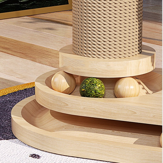 6262 Durable Wooden Cat Scratching Post with Spinning Toy