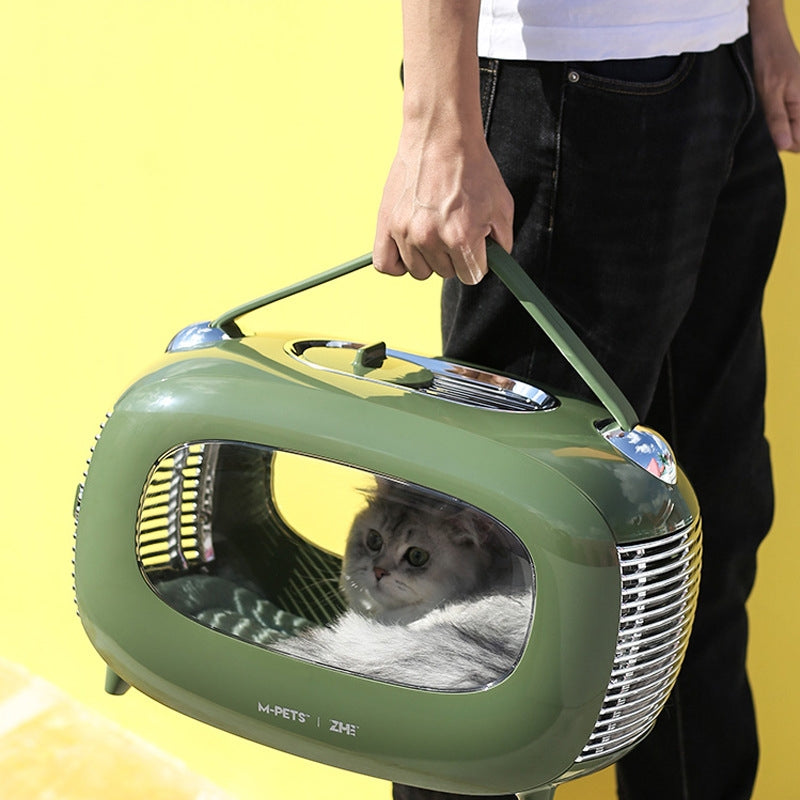 9201 Retro Radio-Styled Pet Carrier Backpack for Cats - Spacious, Ventilated, and Stylish