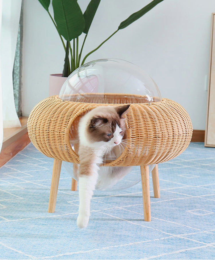 5231 Chic Woven UFO Cat Haven Side Table | Elevate Your Cat's Nap Game!