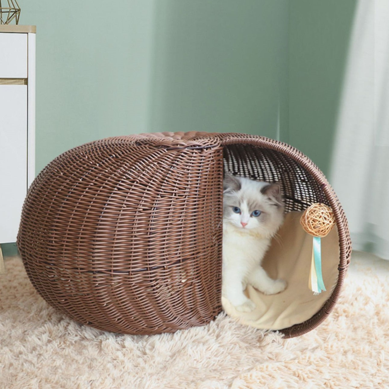 5269 Cozy Snail-Shaped Woven Semi-Enclosed Cat Bed