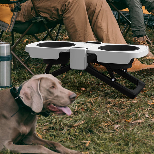 7347 Elevated Foldable Dog Travel Bowl – Double Collapsible Feeding Set for Camping & Large Dogs