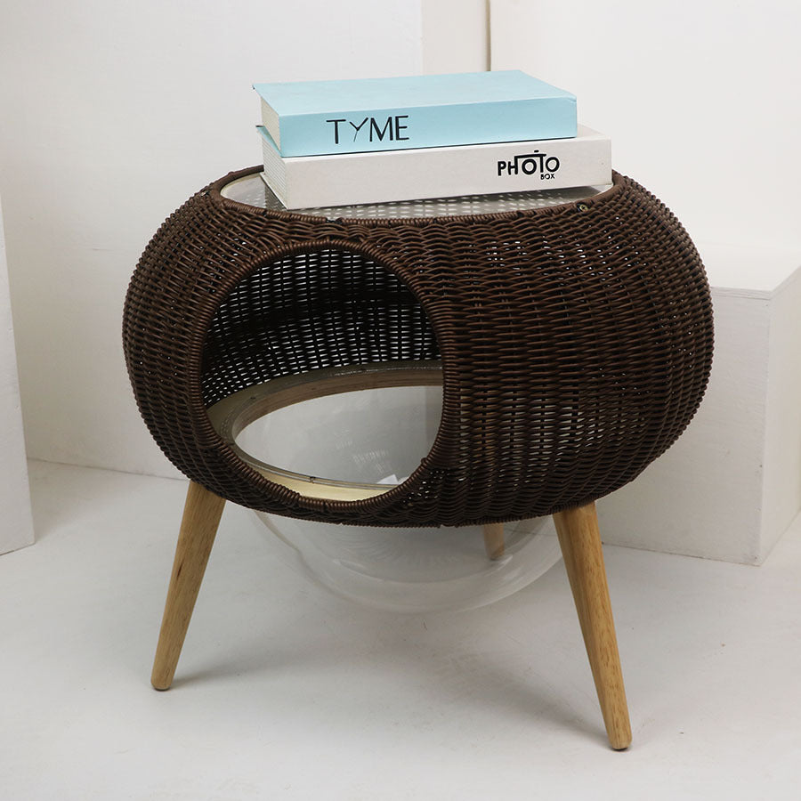 5231 Chic Woven UFO Cat Haven Side Table | Elevate Your Cat's Nap Game!