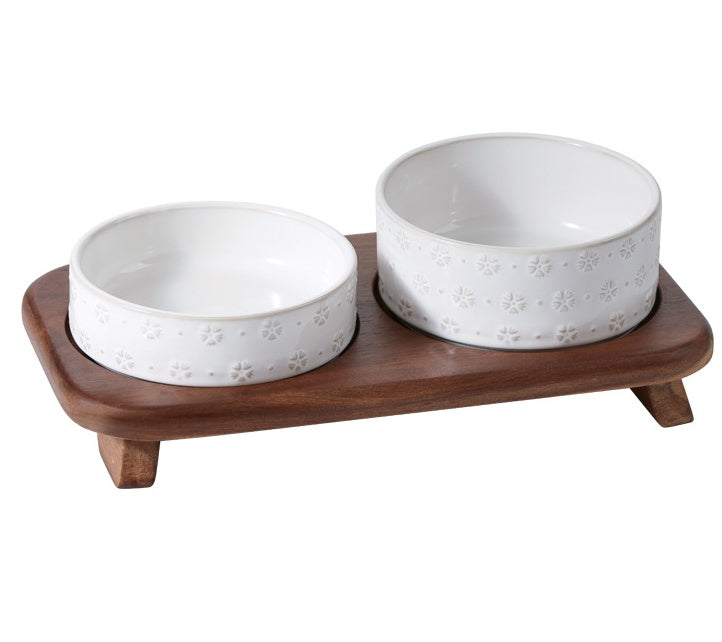 7345 Vintage Snowflake Embossed Ceramic Pet Bowl