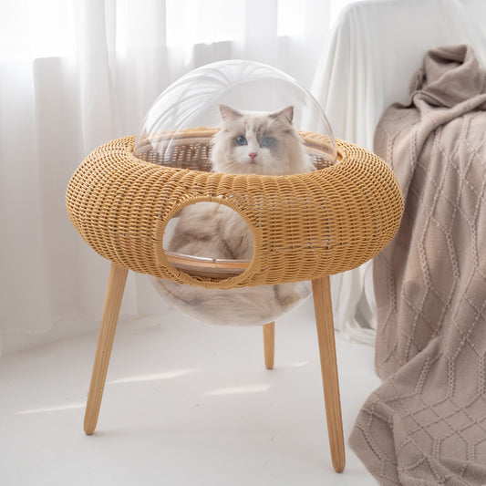 5231 Chic Woven UFO Cat Haven Side Table | Elevate Your Cat's Nap Game!