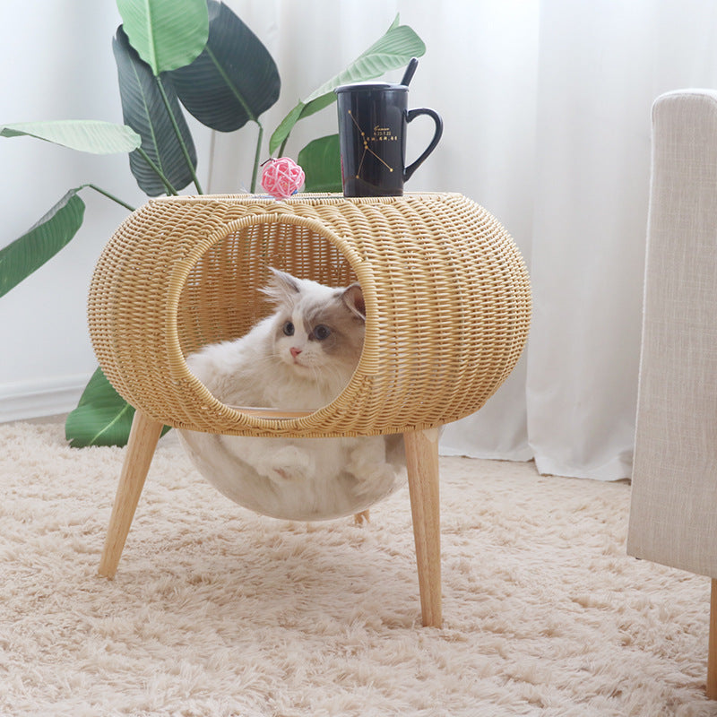 5231 Chic Woven UFO Cat Haven Side Table | Elevate Your Cat's Nap Game!