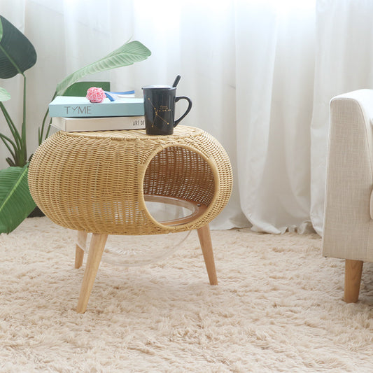 5231 Chic Woven UFO Cat Haven Side Table | Elevate Your Cat's Nap Game!