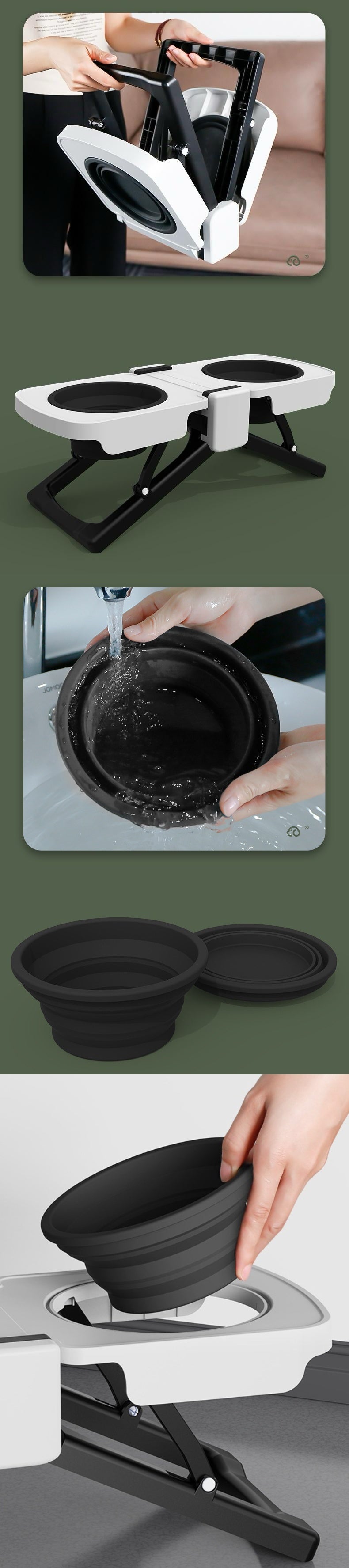 7347 Elevated Foldable Dog Travel Bowl – Double Collapsible Feeding Set for Camping & Large Dogs