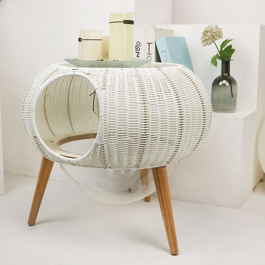 5231 Chic Woven UFO Cat Haven Side Table | Elevate Your Cat's Nap Game!