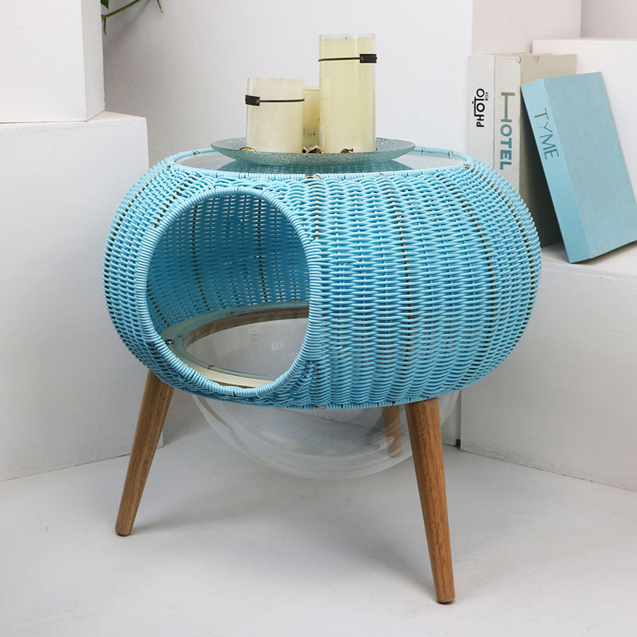 5231 Chic Woven UFO Cat Haven Side Table | Elevate Your Cat's Nap Game!